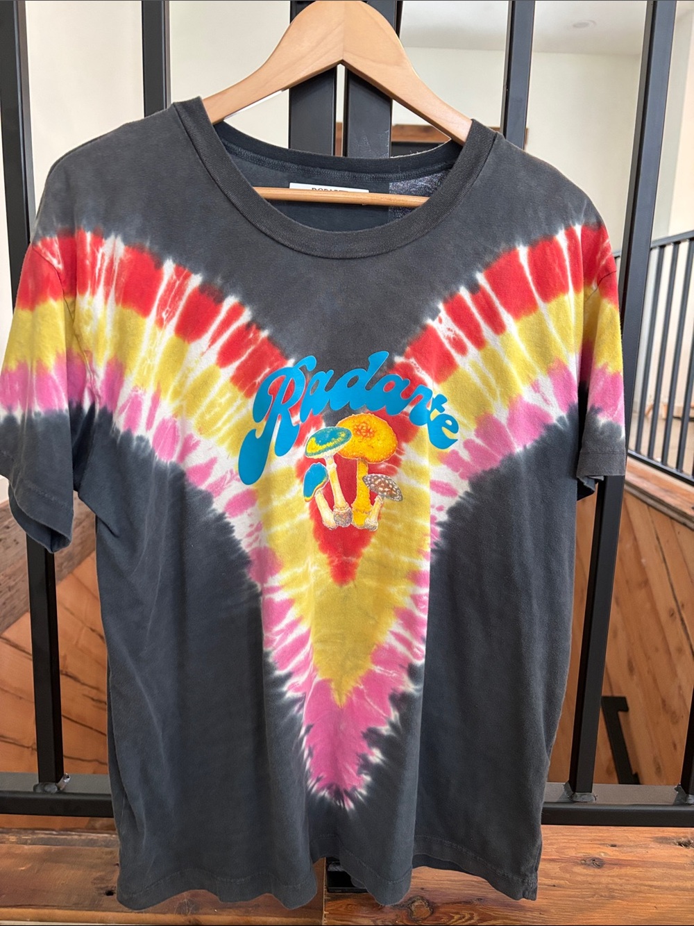 Tie-Dye Graphic Tee with 'Radarie' Logo - Black with Yellow, Pink & Red